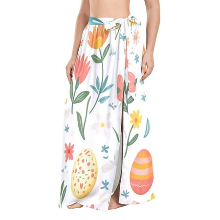 FORMRS Beach Sarong for Women Semi-Sheer Wrap Skirt Swimsuit Cover Up  Floral Easter Eggs