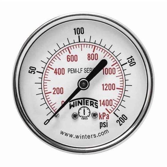 Winters Gauge,Pressure,2-1/2in.,0 to 200 psi PEM1441LF