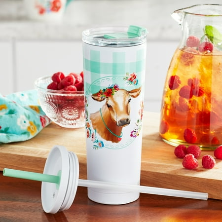 Download The Pioneer Woman Stainless Vacuum Insulated Tumbler With Hot Cold Lids Gingham Cow Walmart Com Walmart Com