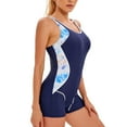thumbnail image 4 of Womens Sports Swimwear Conservative Color-Block Sexy One Piece Backless Swimsuit Bathing Suit, 4 of 6