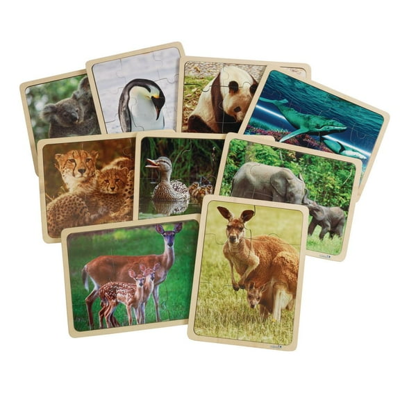 Excellerations Animal Families Around the World Wooden Puzzles and Posters Set of 9