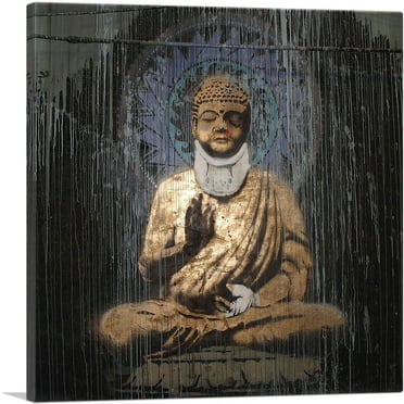 ARTCANVAS Injured Buddha Canvas Art Print by Banksy - Size: 18" x 18" (0.75" Deep)