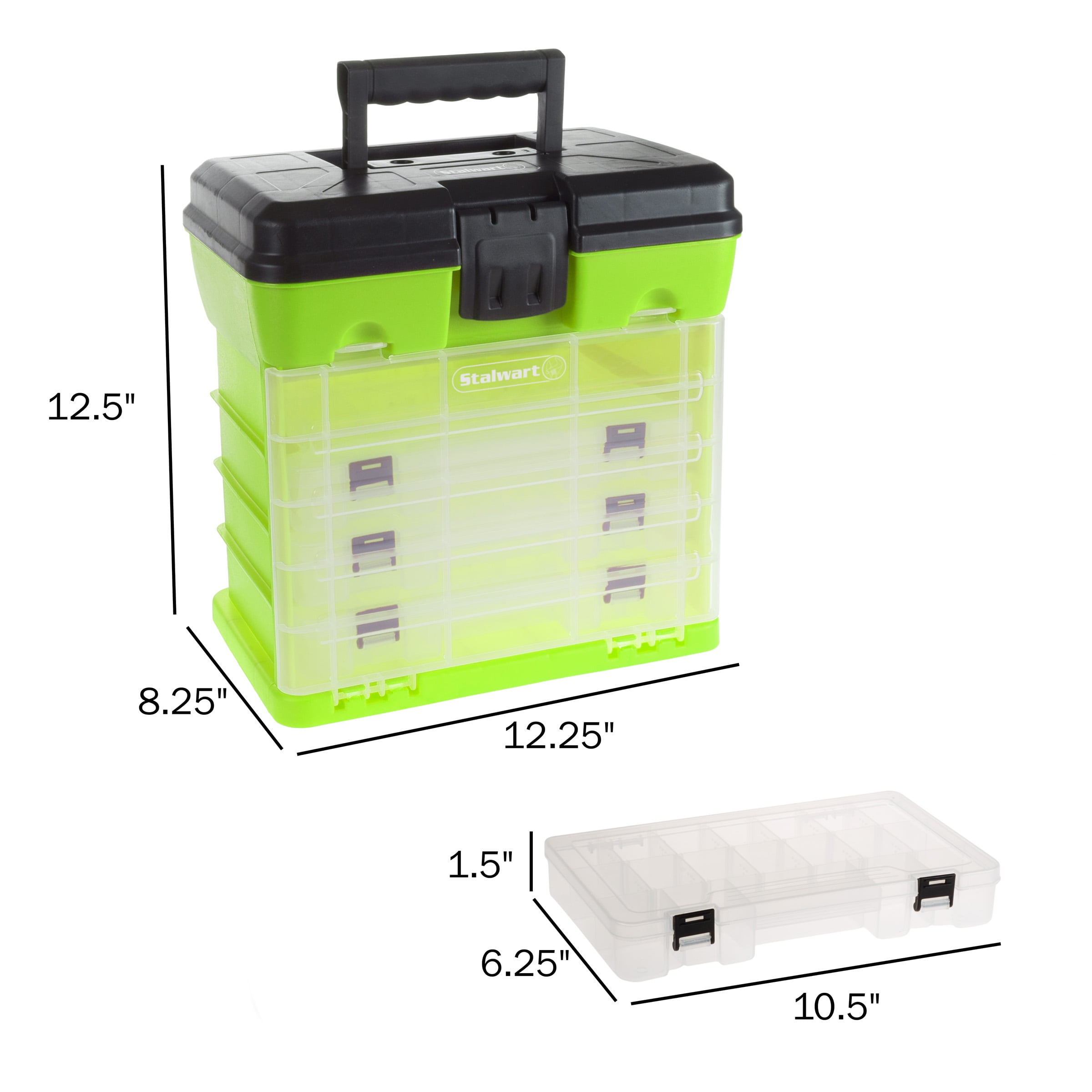 Stalwart Small Part Organizer Toolbox for Hardware, Tackle or Crafts, Green