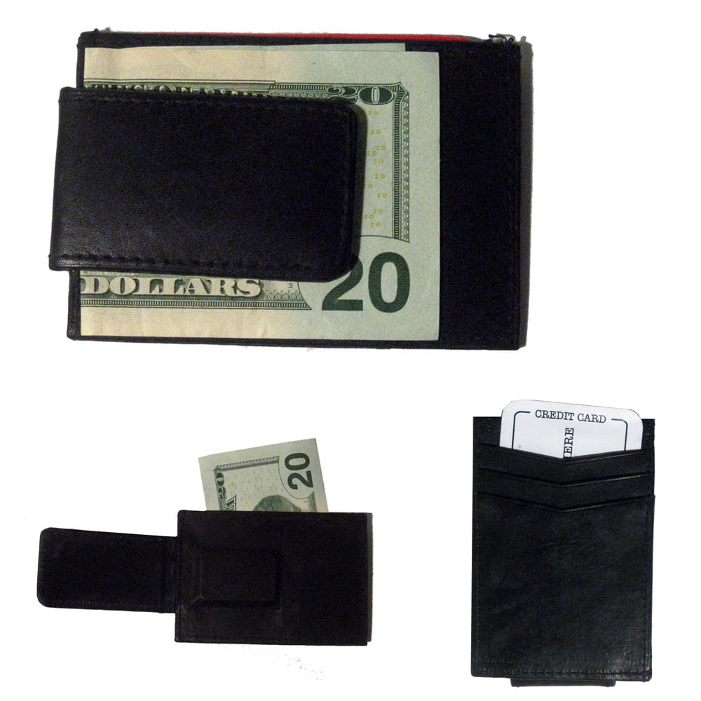 Burgundy Genuine Leather Bifold Money Clip Credit  Card ID Holder Wallet