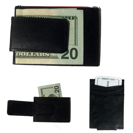 Mens Deluxe Black Leather Magnetic Money Clip Wallet Credit Card Slim ID