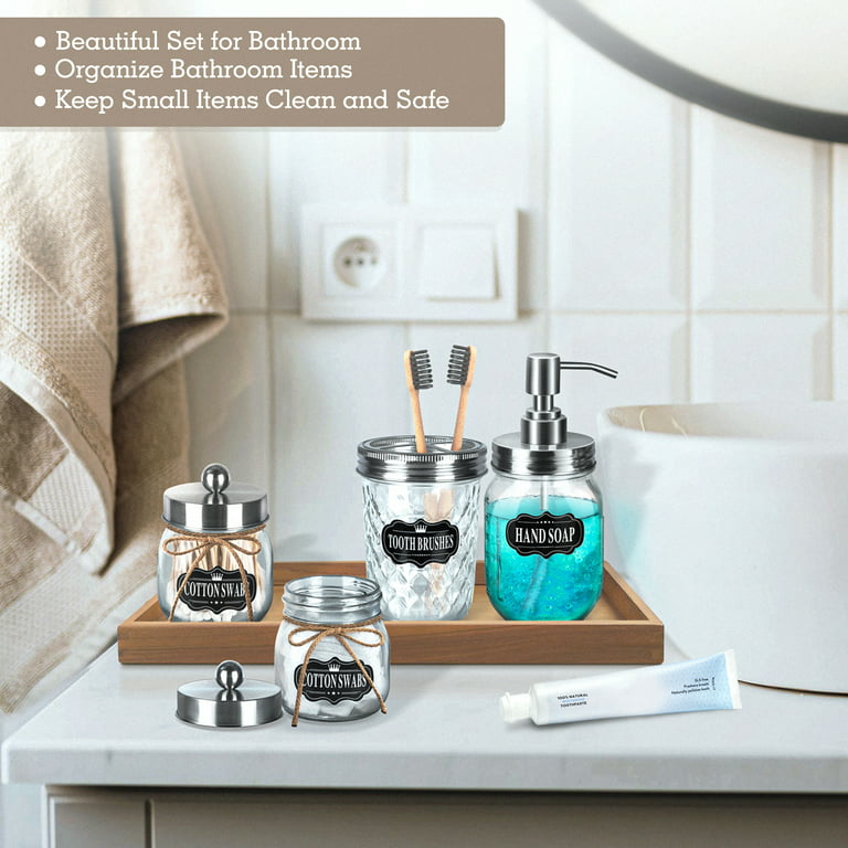 Logianis 5Pcs Glass Bathroom Accessories Sets Soap Dispenser Toothbrush  Holder Modern Bathroom Decor Green 