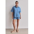 thumbnail image 4 of Womens 2 Piece Outfits Short Sleeve Button Down Crop Blue Jean Shirts High Waist Denim Shorts Sets Light Blue S, 4 of 5