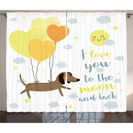 I Love You Curtains 2 Panels Set, Cute Dog with Balloons and Hearts Sun Clouds Puppy Baby Best Friends, Window Drapes for Living Room Bedroom, 108W X 84L Inches, Yellow Cocoa Blue Grey, by (Best Svn For Windows)