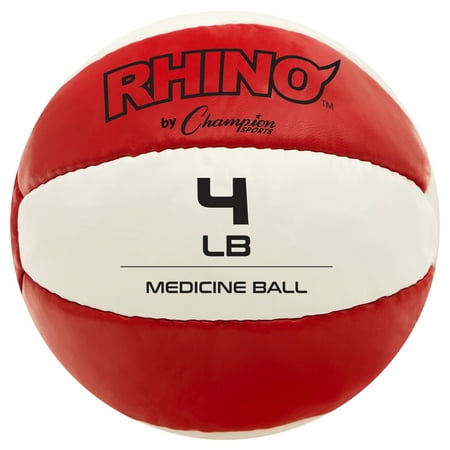 UPC: 0710858005873 | Champion Sports Rhino Synthetic Leather Medicine Ball – 4-5 lbs. Red and White