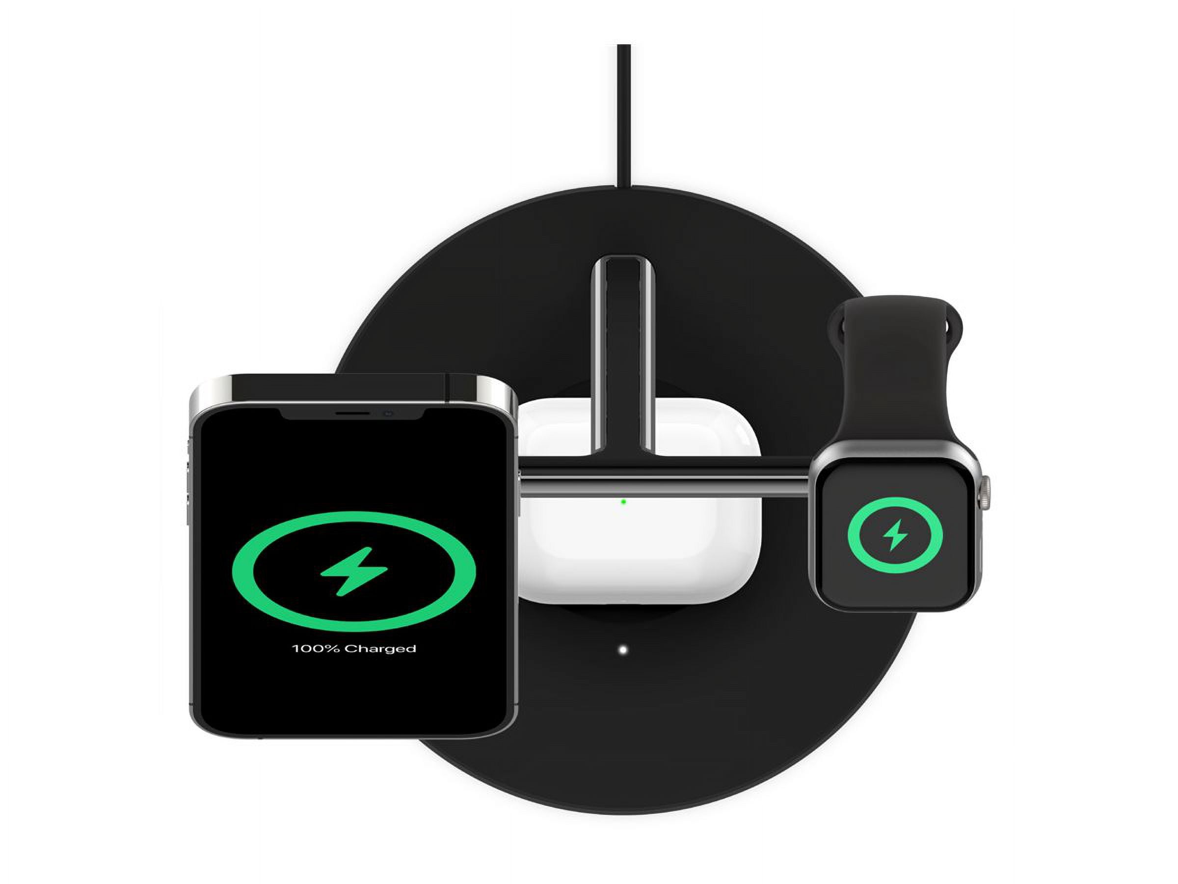 Restored Belkin MagSafe 3-in-1 Wireless Charging Stand (Older 2021 Release) for Apple Watch, iPhone Series, AirPods, Black (Refurbished)