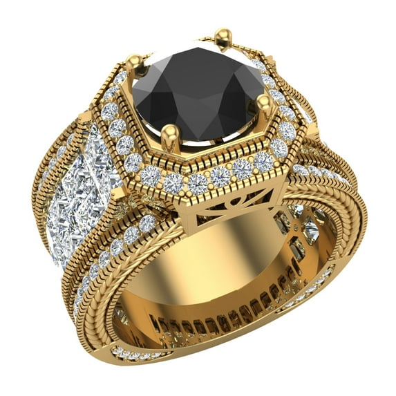 Large Black Diamond Engagement Ring 14K Gold Halo Rings for women 8.00 mm 6.85 carat (G,SI)