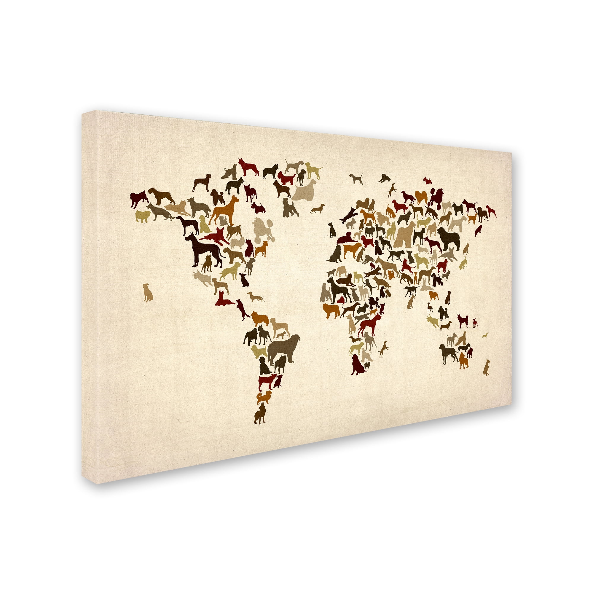 Trademark Fine Art "World Map of Dogs" Canvas Art by Michael Tompsett