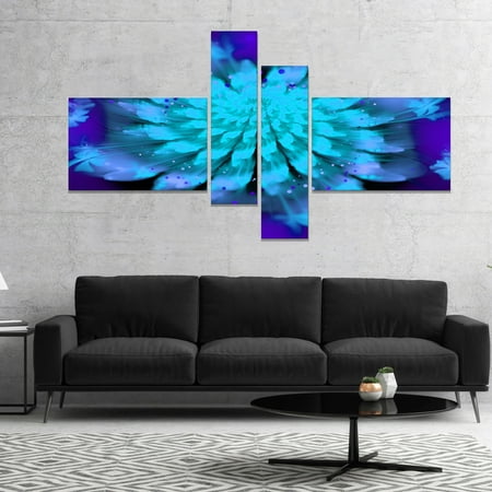 G&s Design - DESIGN ART Designart 'Fractal Blue Spread out Flower' Floral Art Canvas Print 60 in. wide x 32 in. high - 4 Panels