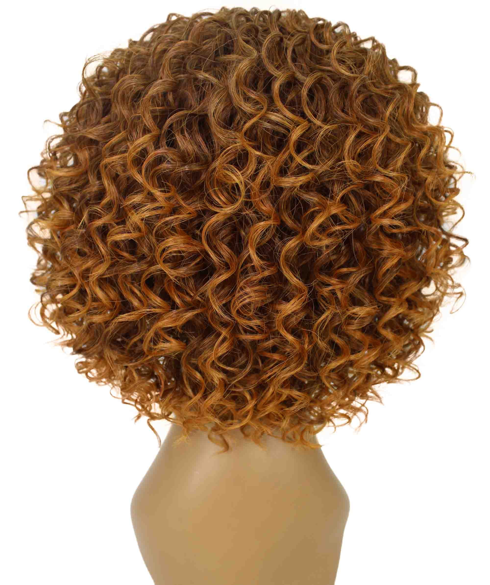 LUXLUXE Gabrielle Curly Pixie 11.5 in Long Full Wig No Lace Wig, Heat Resistant Fibers, Brown to Copper Highlights