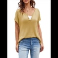 thumbnail image 3 of Camisetas de Corta con Cuello en V y Muescas para Mujer, Blusas de Verano Básicas y Holgadas, Camisetas de Corta 2025 Amarillo S, 3 of 8