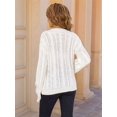 thumbnail image 3 of Womens Sweaters Knit Crew Neck Casual Long Sleeve Fall Tunic Sweater Tops White S, 3 of 8
