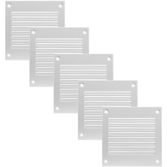 Vent Systems 4'' x 4'' Inch Pack of 5 White Air Vent Cover Metal Air Return Grill with Built in Pest Guard Screen HVAC Vent Cover for Home Improvement Vent Duct Cover 100x100 mm