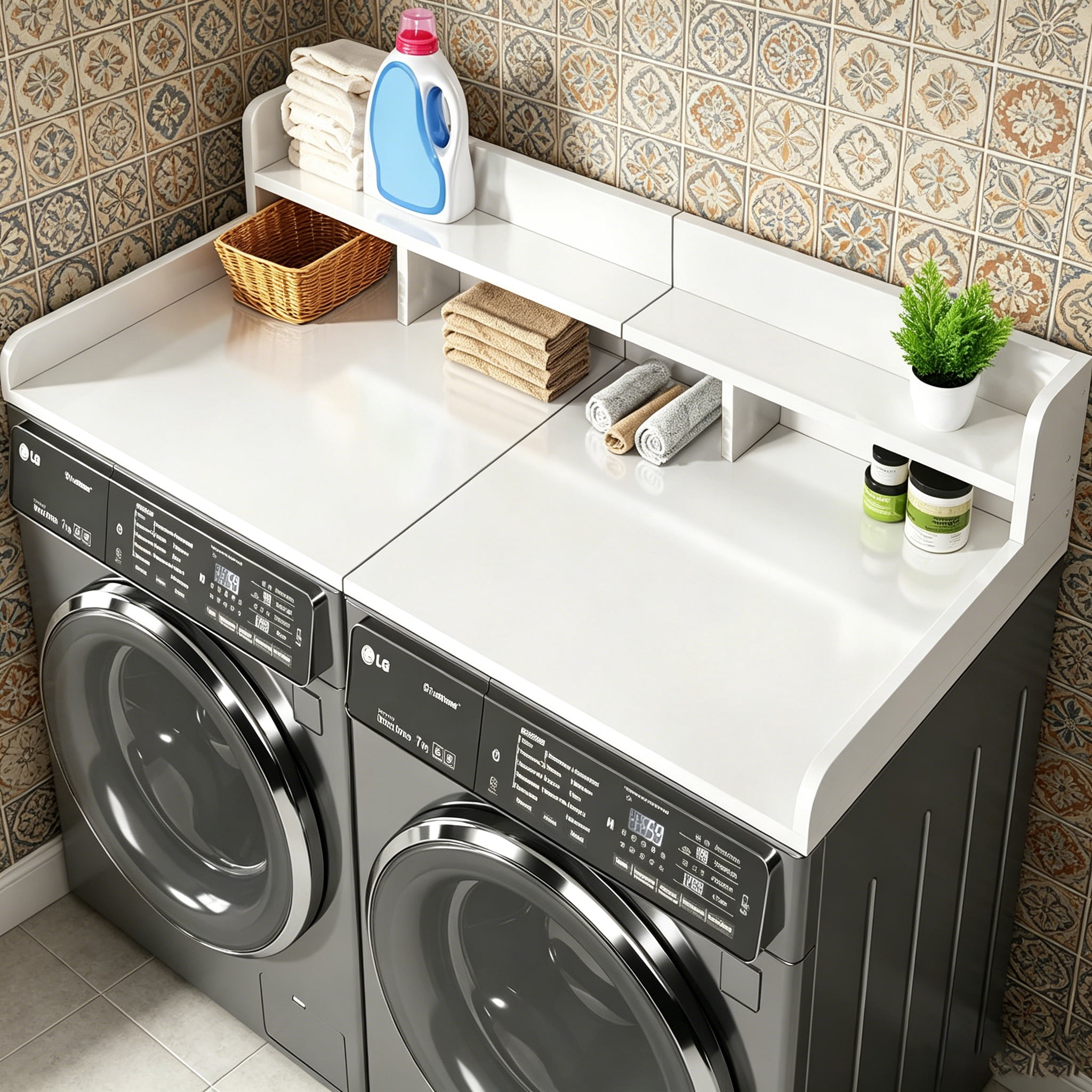 GVCXZBSS Washer Dryer Countertop Organizer - 58” x 28” White MDF Shelf Topper