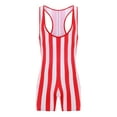 thumbnail image 5 of Sxiwei Men's Striped Wrestling Singlet Bodysuit Workout Sportwear Jumpsuit One Piece Swimsuit Red&White S, 5 of 7