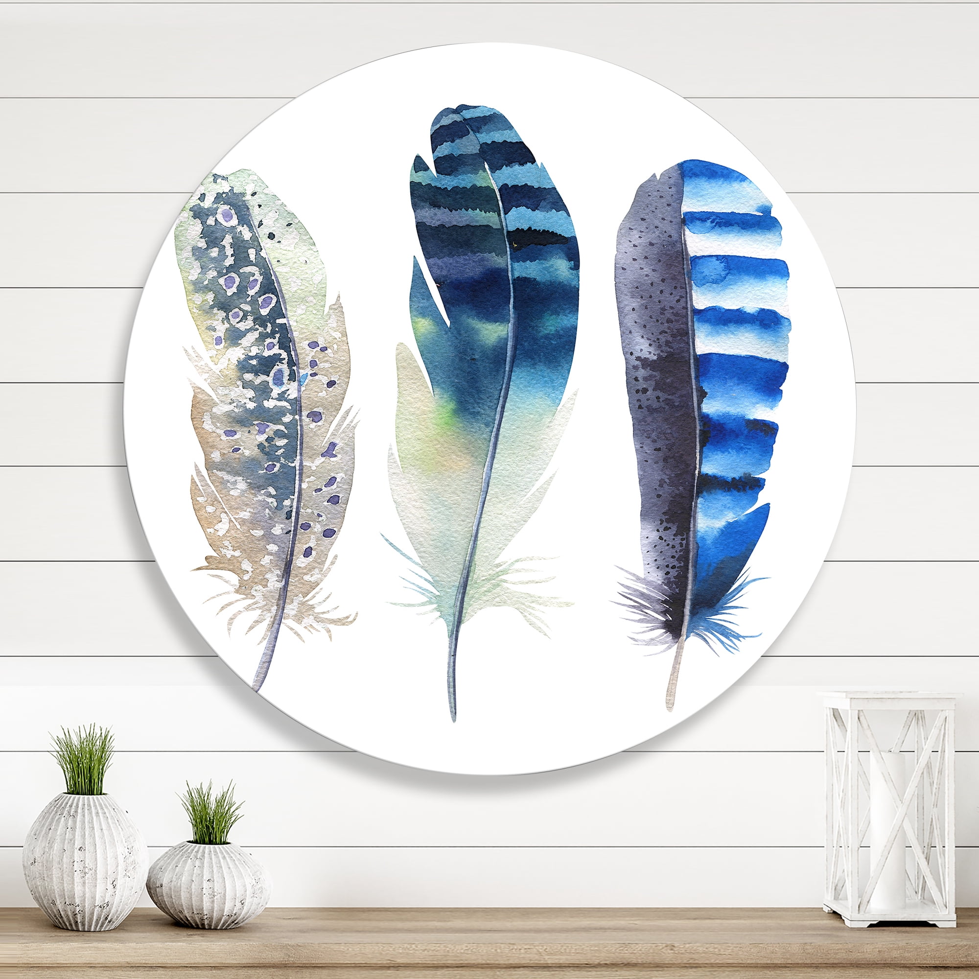 Designart 'Colourful Boho Art Feathers I' Bohemian & Eclectic Circle Metal Wall Art 11x11 - Disc of 11