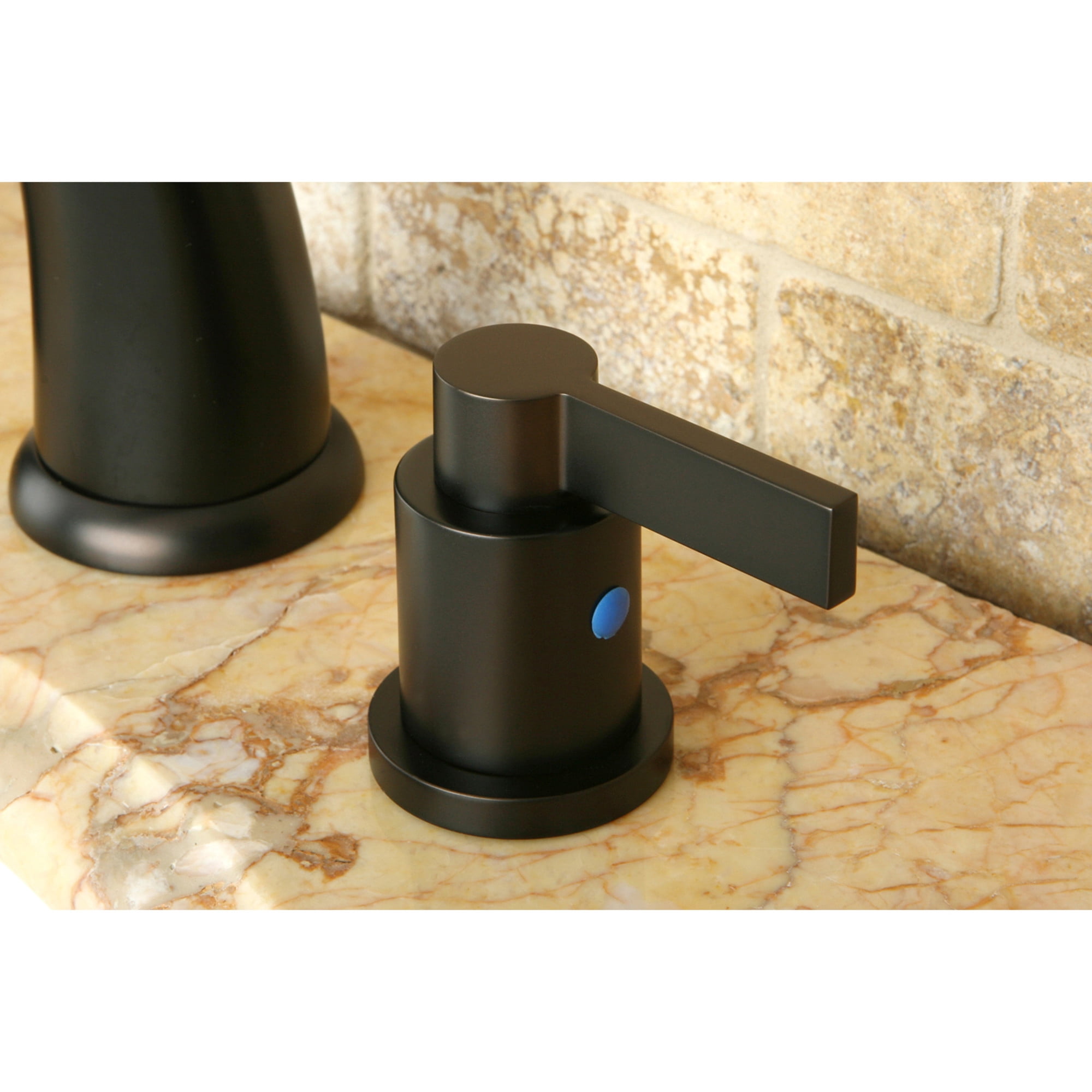 Kingston Brass KB8985NDL NuvoFusion Two-Handle 3-Hole Deck Mount Widespread Bathroom Faucet with Pop-Up Drain in Oil Rubbed Bronze