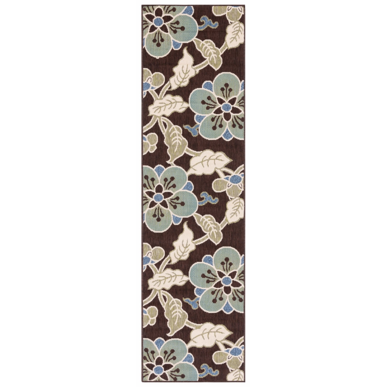 SAFAVIEH Veranda Nazca Floral Indoor/Outdoor Area Rug, 8' x 11'2", Chocolate/Aqua