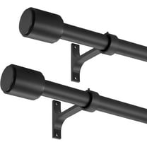 2 Pack Matte Black Curtain Rods 36-72", Adjustable 1-Inch Window Curtain Rods, Telescoping Decorative Drapery Rods with Cap Finials