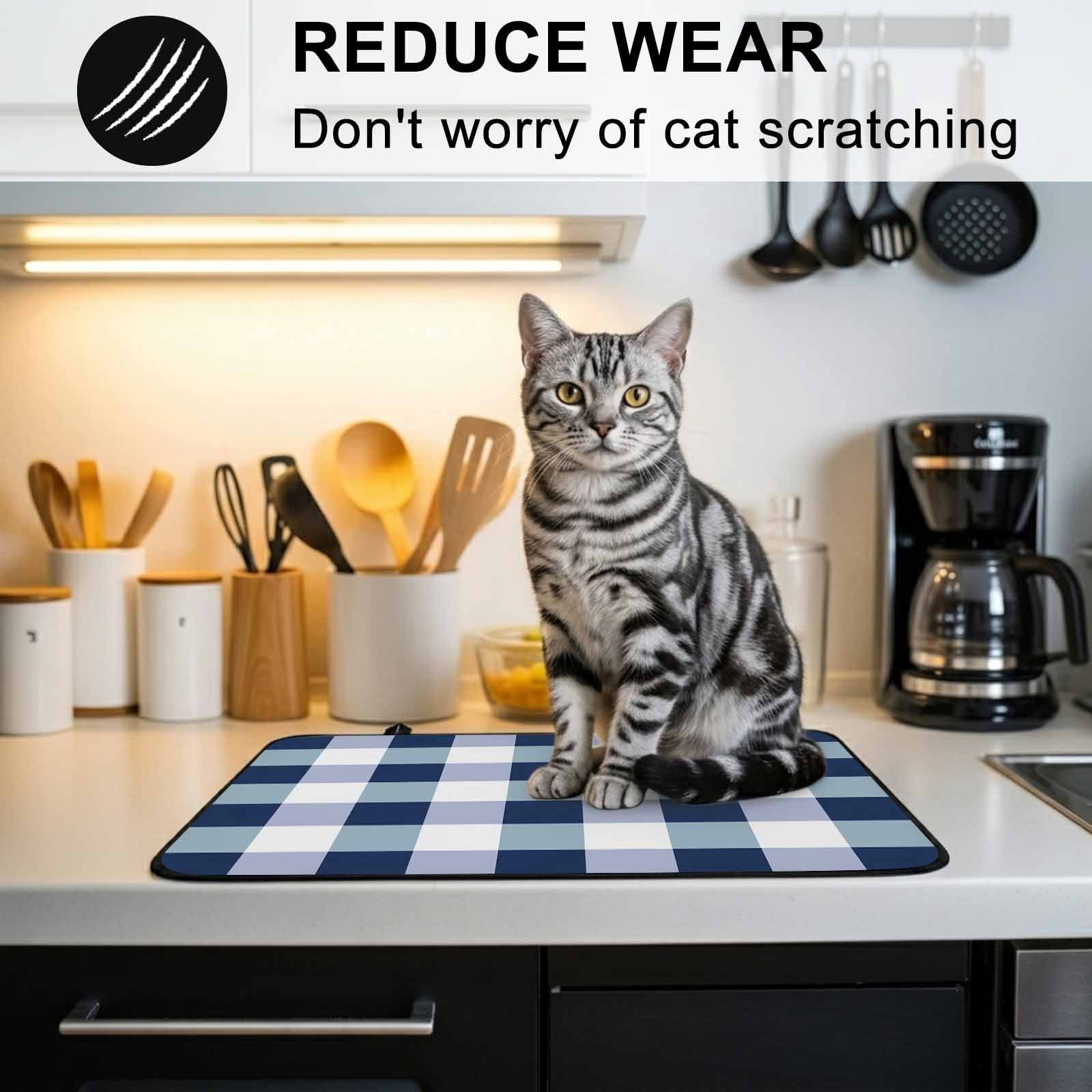 Navy Blue Plaid Stove Top Cover for Electric Stove, Heat-proof & Non Slip Glass Top Stove Cover Protector, Spring Farmhouse Buffalo Checkered Kitchen Flat Cooktop Rubber Mat 24x21 Inches