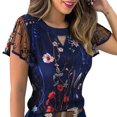 thumbnail image 2 of ITFABS Woman's Mesh Embroidery Top, Round Neck Short Falbala Sleeve T-shirt, 2 of 3