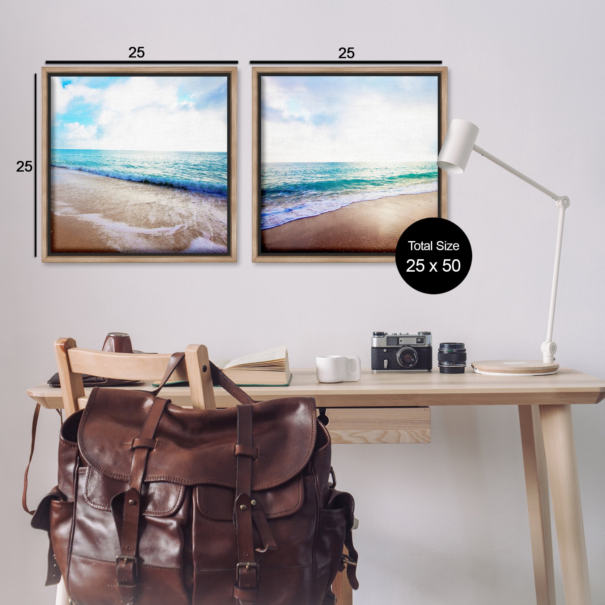 Stupell Industries Waves Breaking Shoreline Landscape & Nature Photography Brown Floater Framed Canvas Art Print Wall Art, 25 x 25, Set of 2