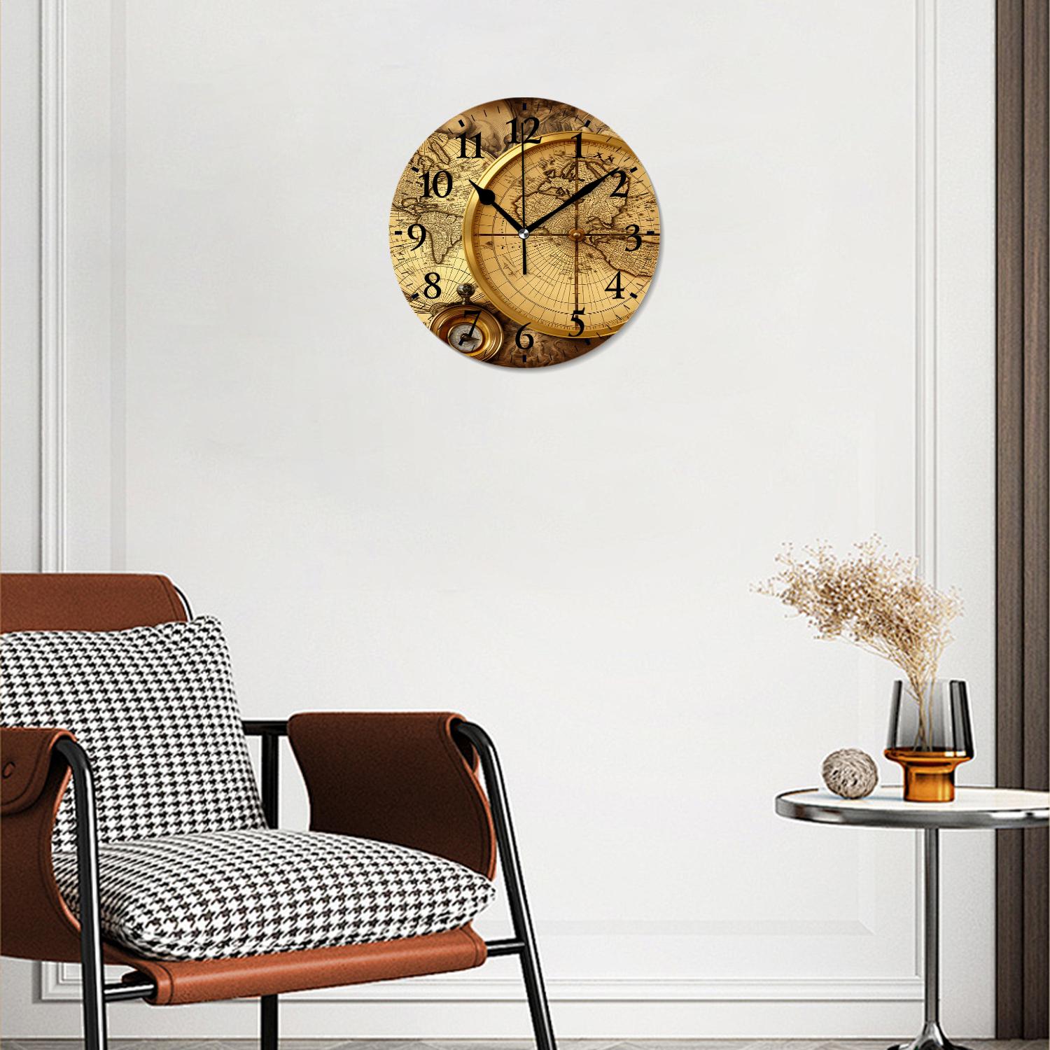 12 Inch Wall Clock Battery Operated Silent Clock Decorative for Office, Kitchen, Outdoor, Living Room，Accurate Map Exquisite Design