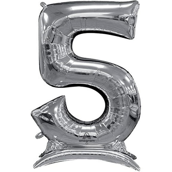 54 inch Stand-Up Numberz 5 - Silver (Air-Fill Only) Foil Mylar Balloon - Party Supplies Decorations