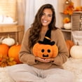 thumbnail image 7 of Euahivb Halloween Pumpkin Decorative Pillow 13.8 x 13.8 Inch Plush Stuffed Toy with Black Wizard Hat for Kids Room Living Room Couch Spooky Holiday Decor, 7 of 7