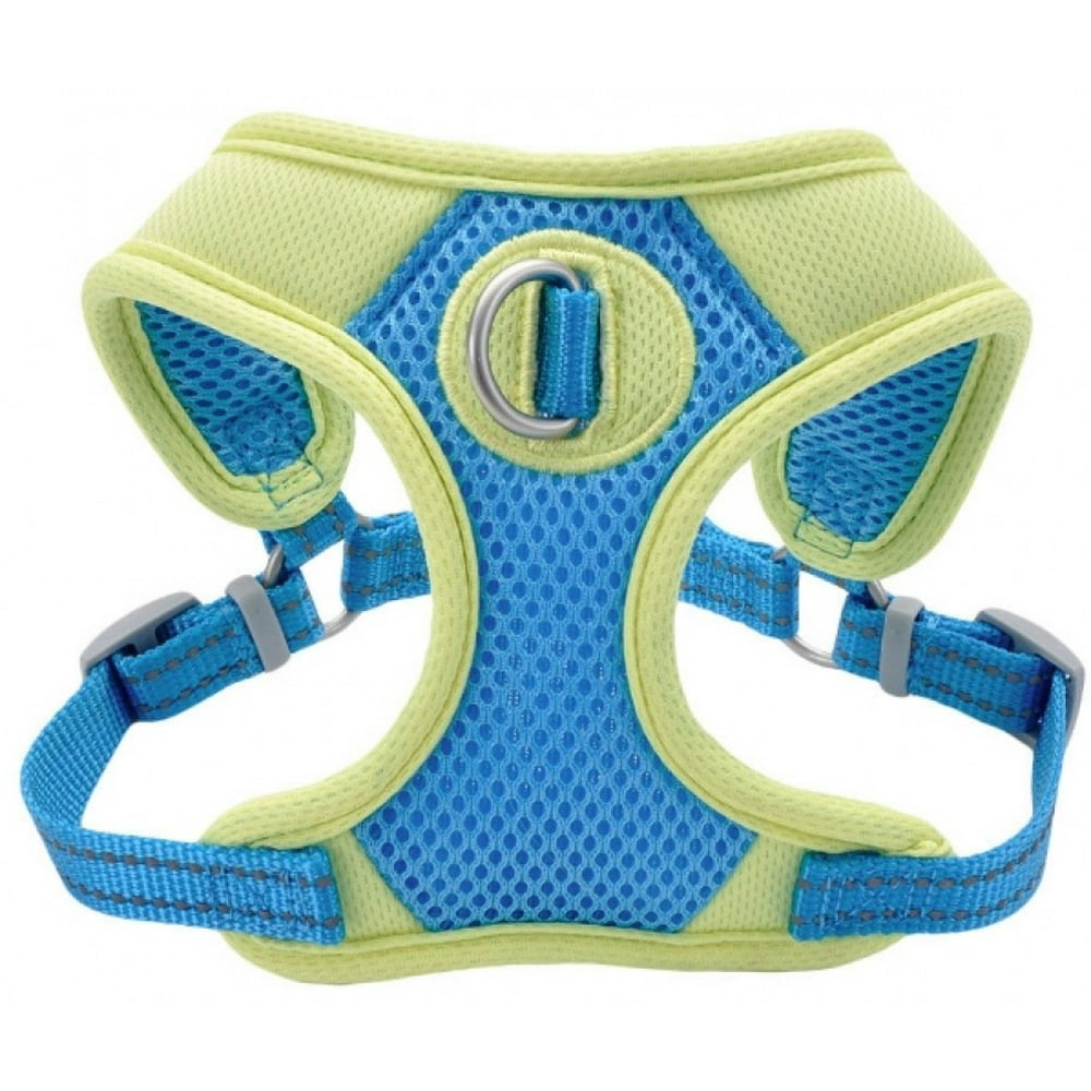 Small Coastal Pet Pro Reflective Mesh Dog Harness Aqua with Neon Yellow