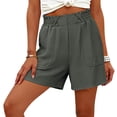 thumbnail image 2 of Womens Summer Shorts Linen Lace Elastic Waist Casual Comfortable Beach Shorts With Pocket, 2 of 6