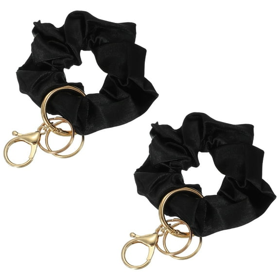 Uxcell 2Pcs Keychain Wristlet, Stretchy Lanyard Bracelet Scrunchie Keychain, Elastic Round Wristlet Car Key Chain with Detachable Rings and Buckles Anti-Loss Phone Chain for Women, Black