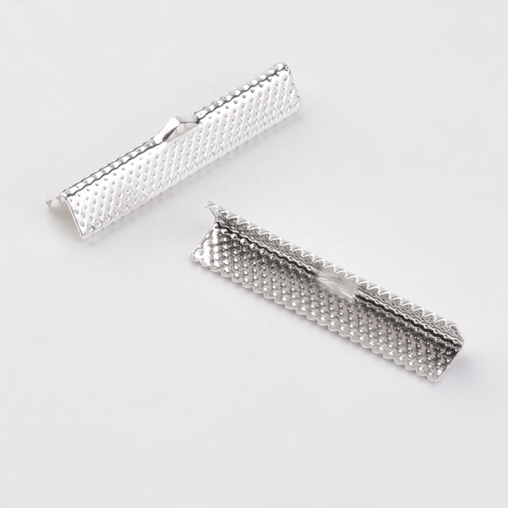 500 pc Iron Ribbon Crimp Ends Silver color Plated 8x35mm Hole: 1mm