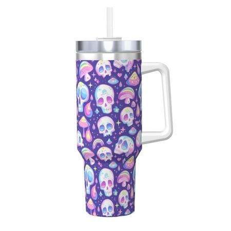 

Zeuib Skull mushroom colorful Printed Insulated Stainless Steel Hot/Cold Coffee Cup 40oz Ice Bully With Handle Tumbler with Straw and Handle Insulated Water Bottle Travel Mug Cup