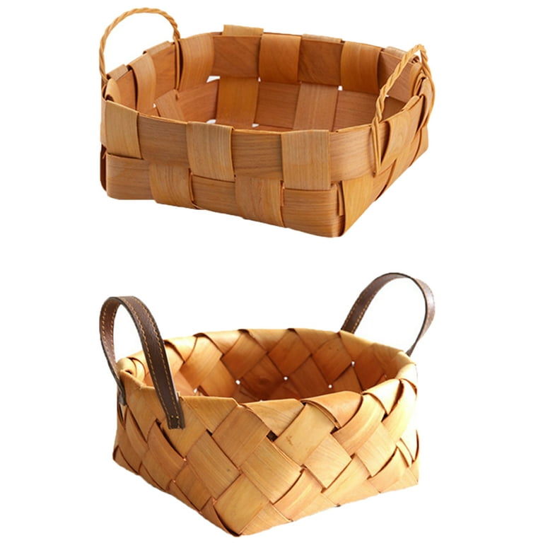 Baywell 2 Pack Small Wooden Decorative Woodchip Basket With Handles Empty  Baskets for Gifts, Wicker Baskets For Display Snack Pantry Organization