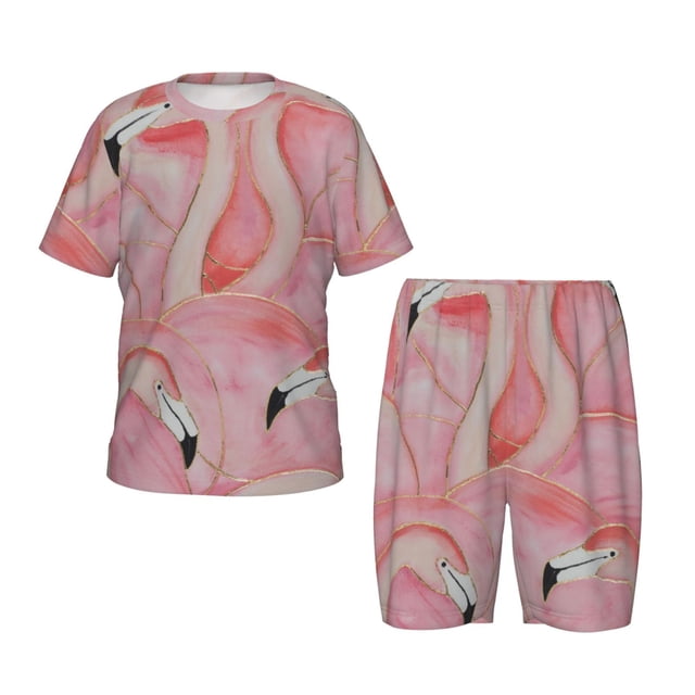 Balery Flamingos Conjunto de Pijama Infantil de Manga Corta con Estampado – Ropa de Dormir de Algodón Suave-Small