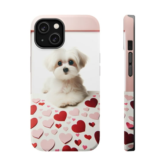 DistinctInk Tough Case for Apple iPhone 14 (6.1" Screen), Compatible with MagSafe Charging - Valentine's Day Maltese