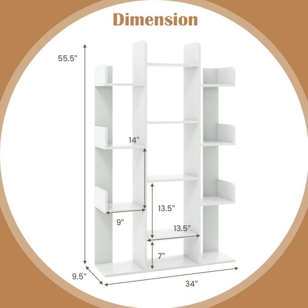 Demi Bonn 8-Tier Bookshelf Tree-Shaped Bookcase with 13 Open Compartments, White