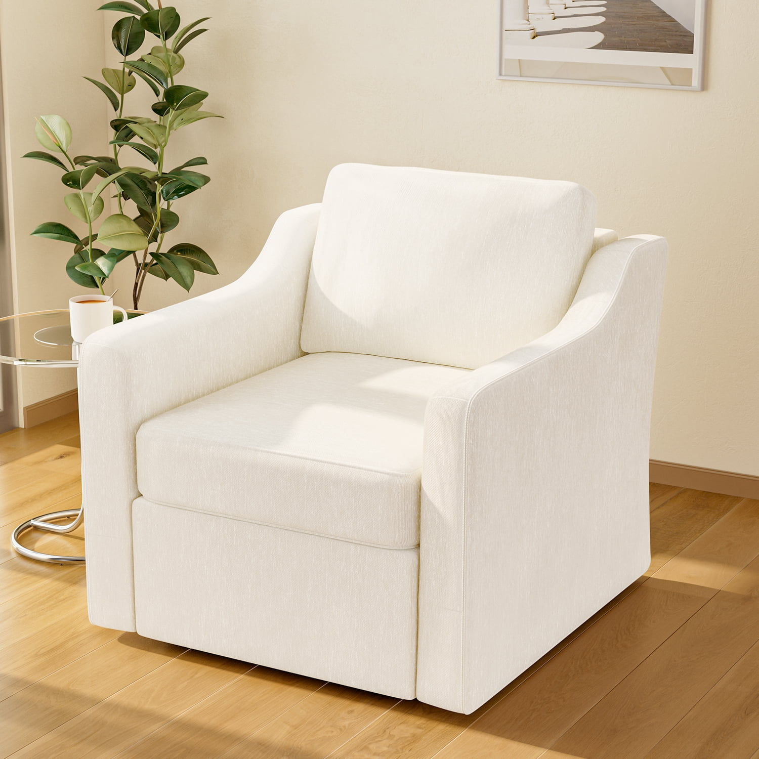 ZBOM 360° Swivel Modern Accent Chair Set of 2, Large Comfy Reading Chairs, Accent Square Single-seat Armchair Upholstered Sofa for Reading, Living Room, Bedroom, Beige
