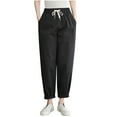 thumbnail image 3 of Sentmoon Plus Size Linen Pants for Women Solid Color High Elastic Waist Summer Pants Women Relaxed Fit Active Jogging Pants Beach Vacation Essentials for Summer and Hot Weather XL, 3 of 6