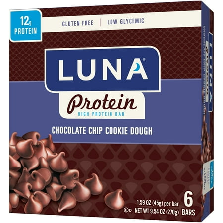 Luna High Protein Bar, Chocolate Chip Cookie Dough, 12g Protein, 6 Ct