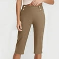 thumbnail image 6 of BXINGOHAI Women Summer Capri Pants Casual Wide Leg Elastic Waist Lightweight Cropped Loose Pants with Pockets Khaki 4XL, 6 of 7