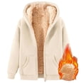 thumbnail image 3 of CUZIBR Women Zip Up Hoodies Oversized Fuzzy Thick Lined Hooded Sweatshirt With Pocket Long Sleeve Soft Fall Winter Pullover,Beige,Xl, 3 of 3