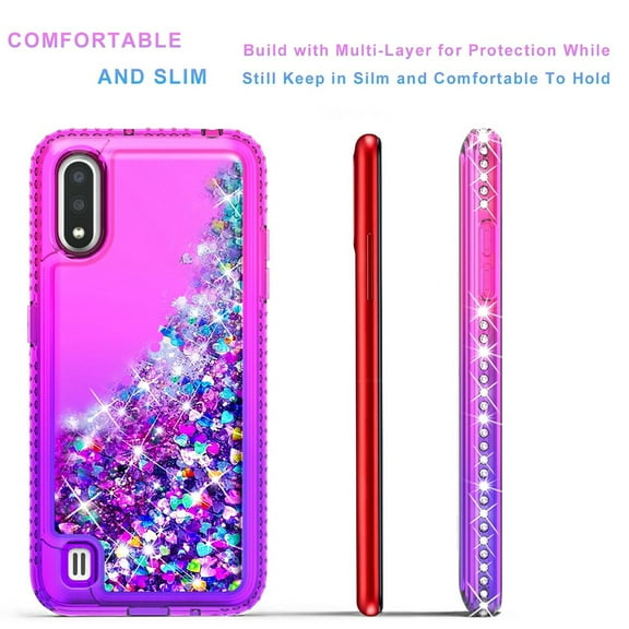 LG Stylo 7 4G Case,  Liquid Floating Glitter Quicksand Bling with Spot Diamond Cover - Pink / Purple