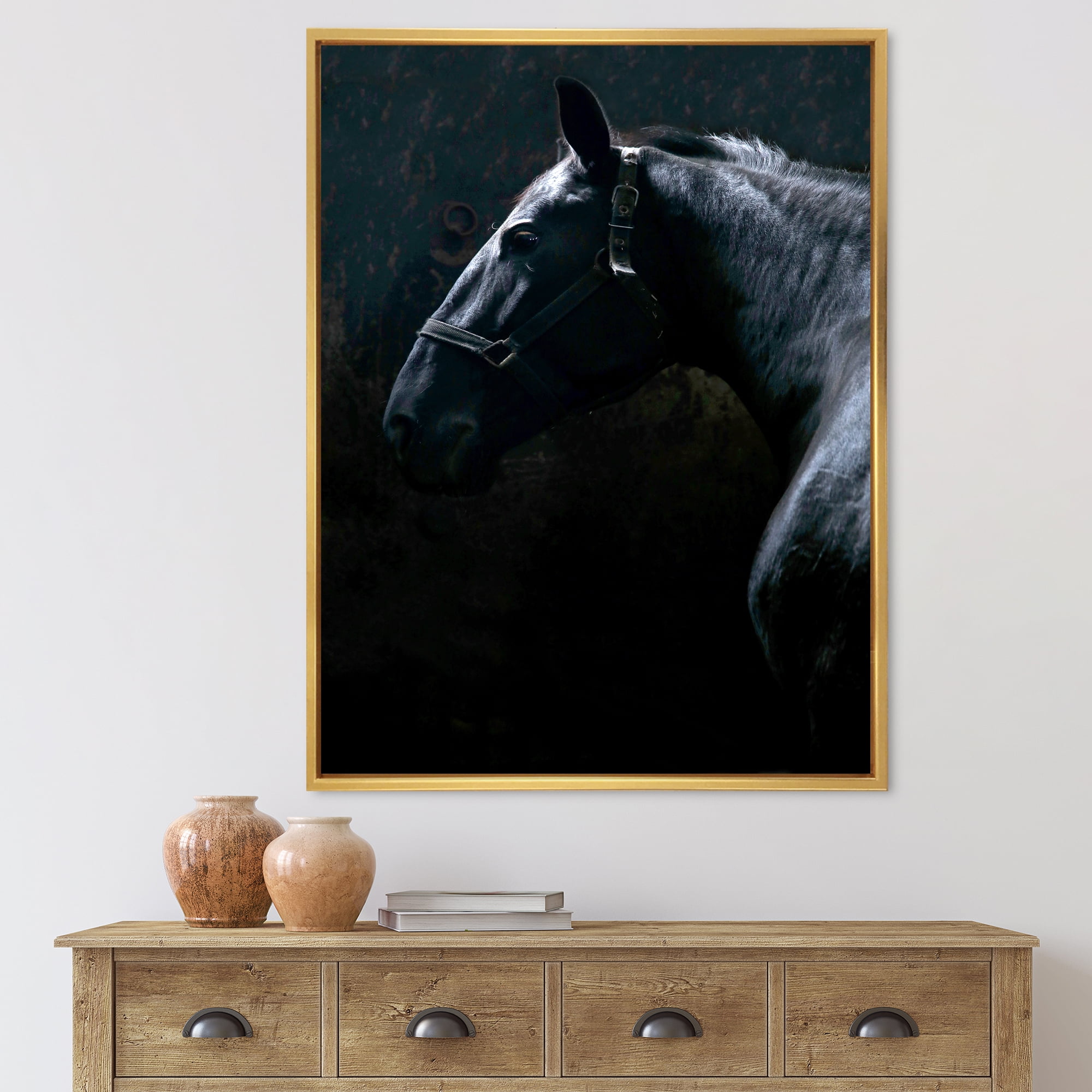 Designart 'Close Up Of Thoroughbred Nonius Stallion Horse II' Farmhouse Framed Canvas Wall Art Print