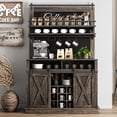 thumbnail image 5 of Coffee Bar Cabinet, Farmhouse Buffet Cabinet with Storage, 75" Tall Bar Cabinet Kitchen Buffet Sideboard with Sliding Barn Door, Coffee Hutch Cabinet for Dining Room, 5 of 9